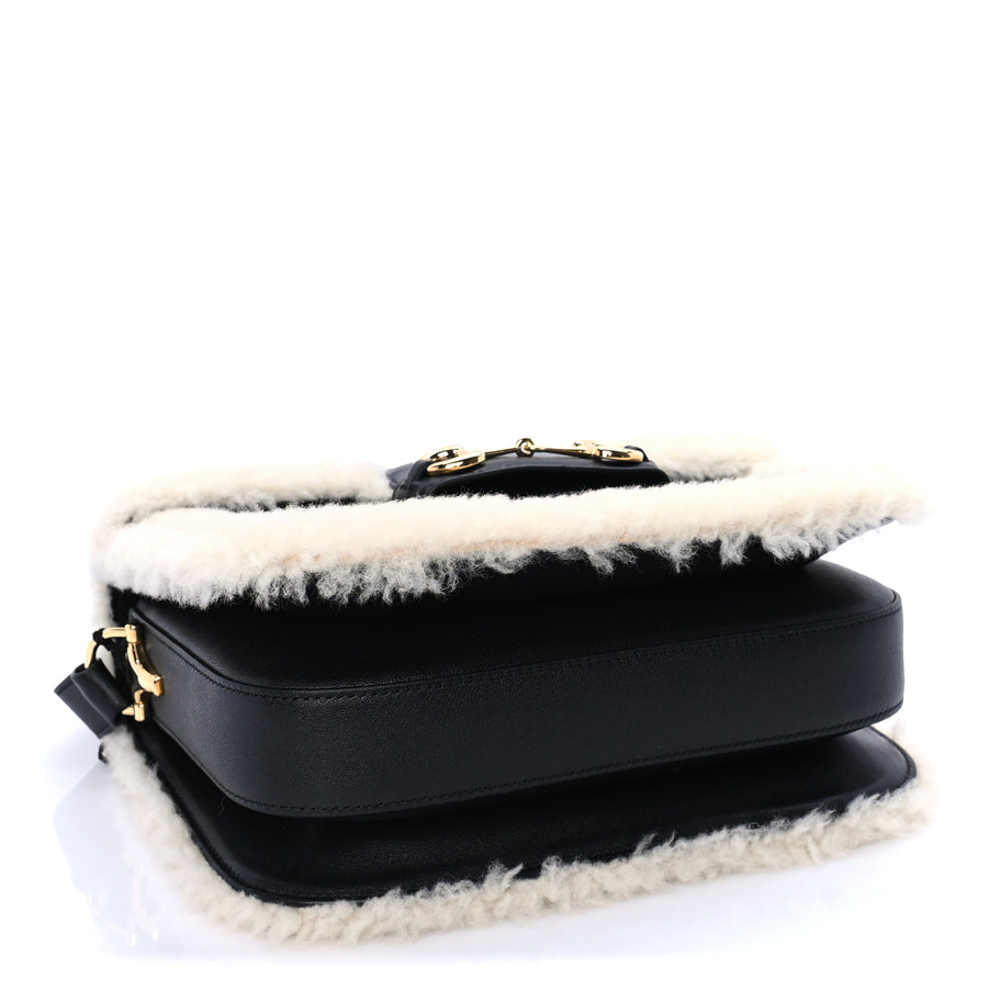 Gucci Sakai Be Green Calfskin Shearling Horsebit 1955 Shoulder Bag Black Image 3