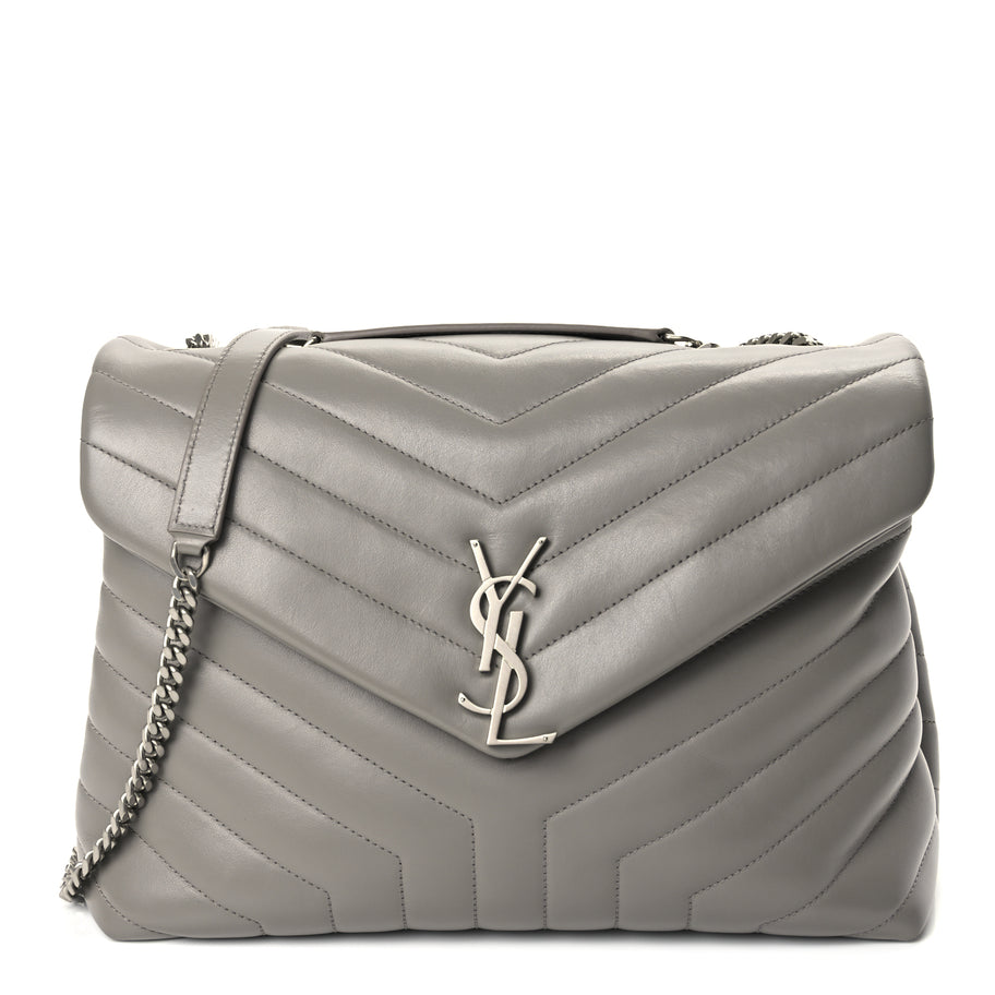 Saint Laurent Calfskin Y Quilted Monogram Medium Loulou Chain Satchel Light Grey Image 1