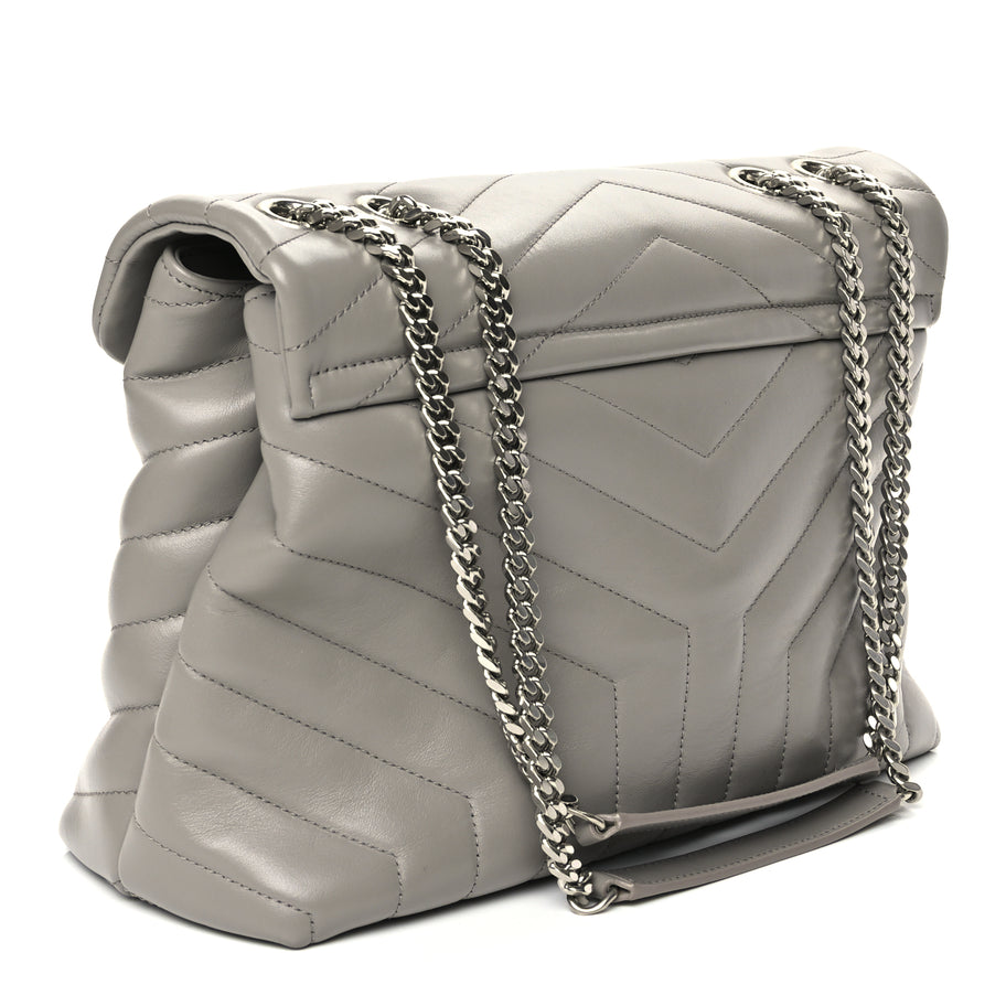 Saint Laurent Calfskin Y Quilted Monogram Medium Loulou Chain Satchel Light Grey Image 2