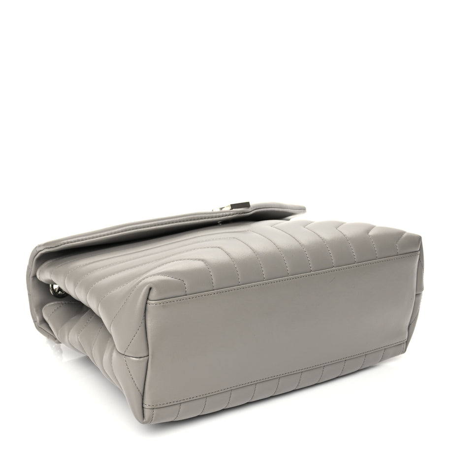 Saint Laurent Calfskin Y Quilted Monogram Medium Loulou Chain Satchel Light Grey Image 3