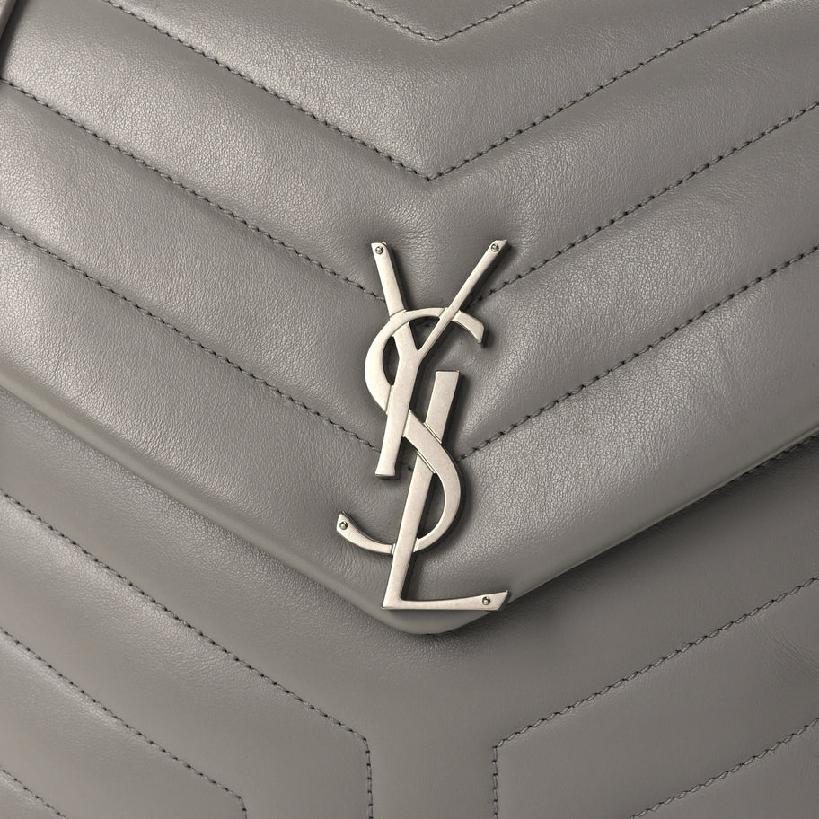 Saint Laurent Calfskin Y Quilted Monogram Medium Loulou Chain Satchel Light Grey Image 7