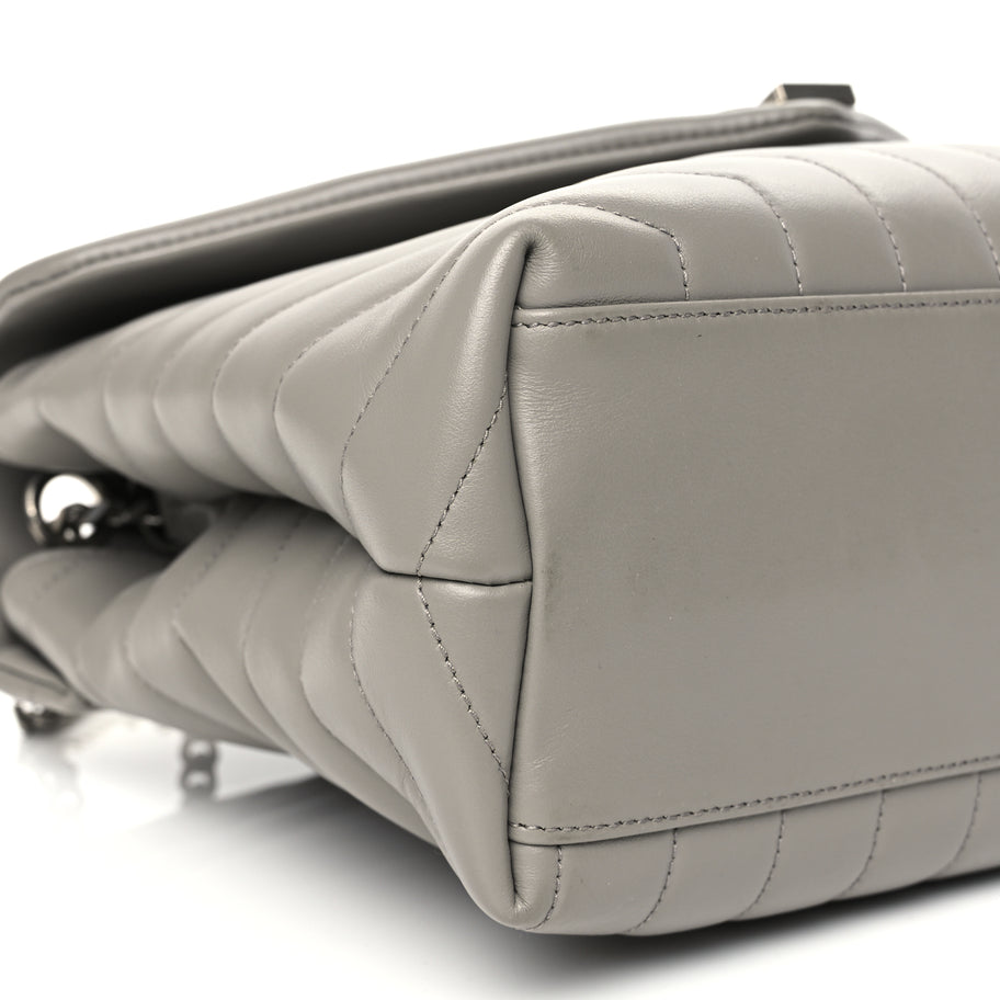 Saint Laurent Calfskin Y Quilted Monogram Medium Loulou Chain Satchel Light Grey Image 8