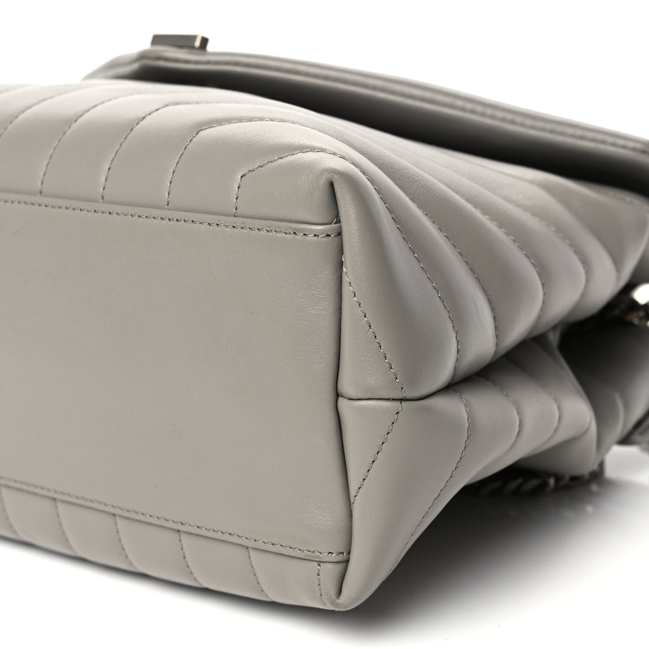 Saint Laurent Calfskin Y Quilted Monogram Medium Loulou Chain Satchel Light Grey Image 9