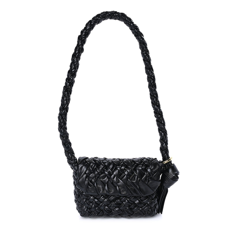  Bottega Veneta Calfskin Foulard Intreccio Small Kalimero Città Shoulder Bag Black