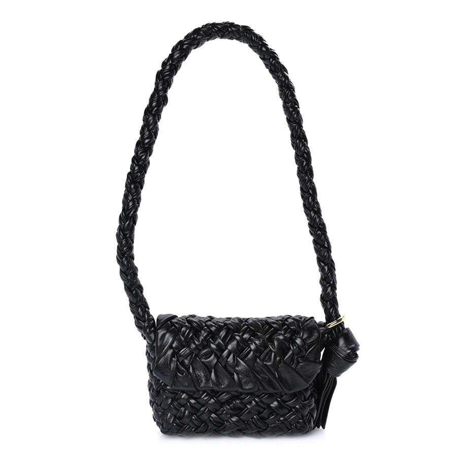 Bottega Veneta Calfskin Foulard Intreccio Small Kalimero Città Shoulder Bag Black Image 1