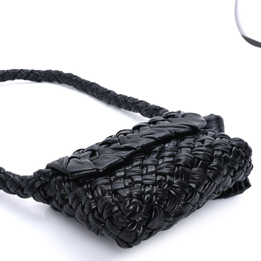 Bottega Veneta Calfskin Foulard Intreccio Small Kalimero Città Shoulder Bag Black Image 6