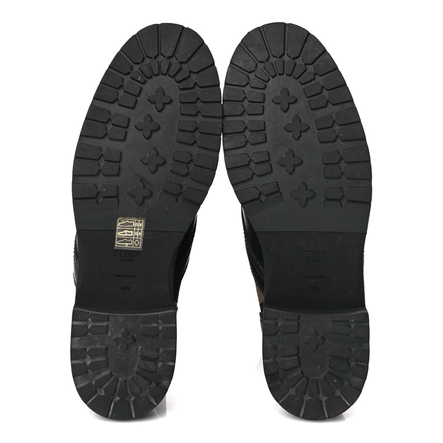 Fendi Calfskin Stretch Fabric FF Rockoko Biker Boots 40.5 Black Tobacco Image 5