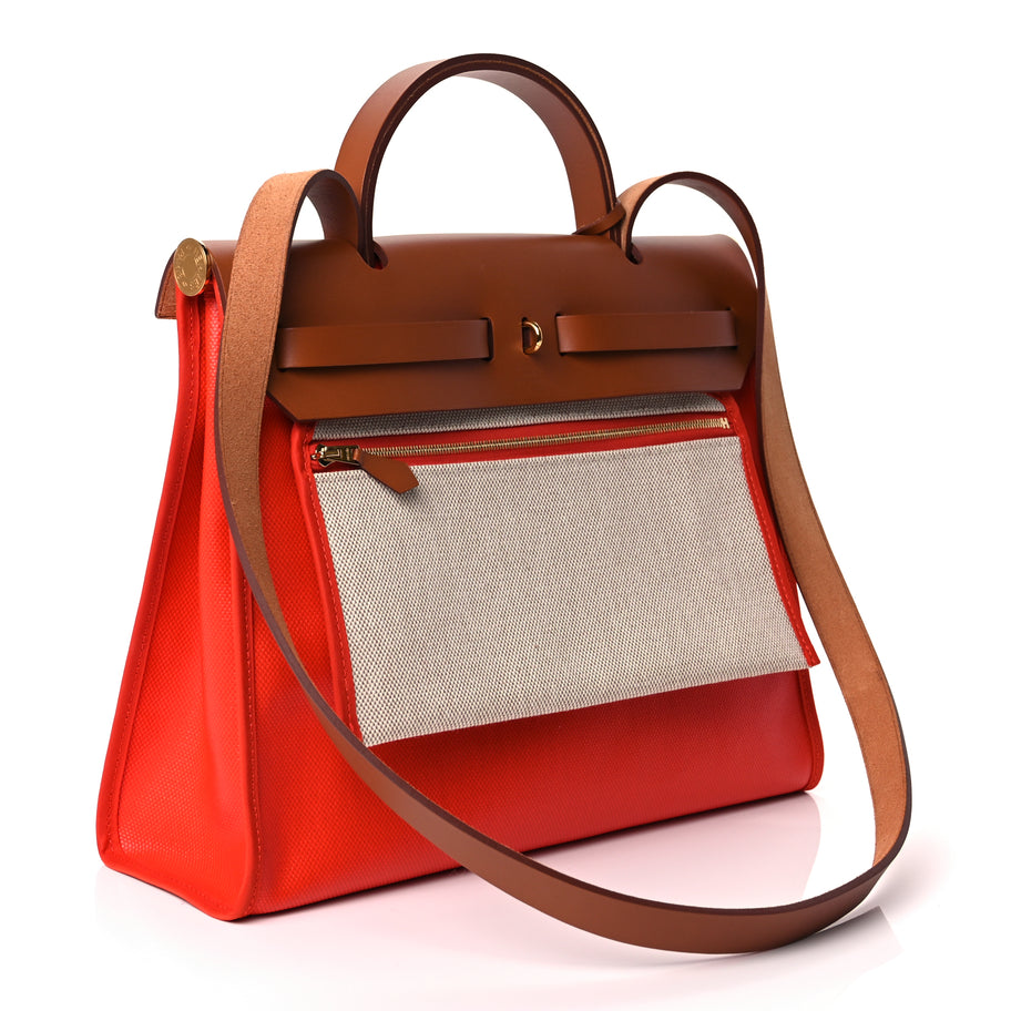 Hermes Toile H Berline Vache Hunter Herbag Zip 31 PM Orange Mecano Fauve Image 3