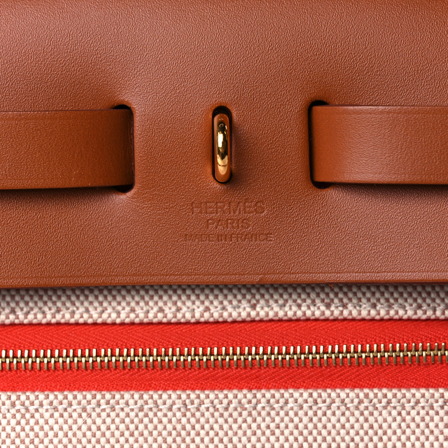 Hermes Toile H Berline Vache Hunter Herbag Zip 31 PM Orange Mecano Fauve Image 5