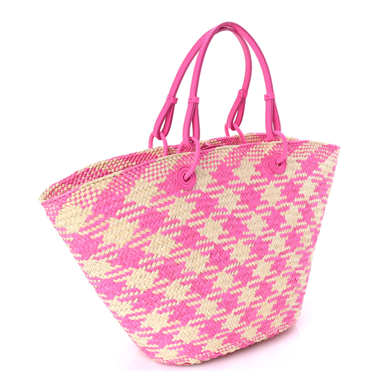  Loewe Iraca Palm Calfskin Paulas Ibiza Medium Anagram Basket Tote Bag Fuchsia