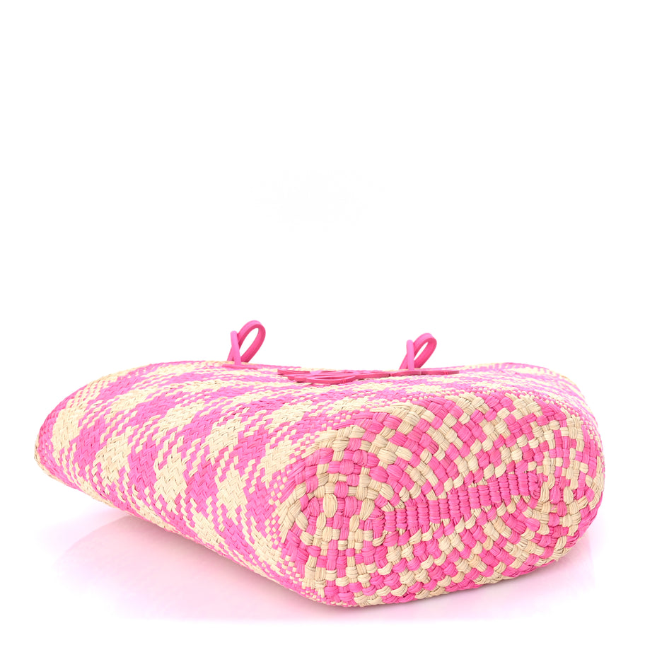Loewe Iraca Palm Calfskin Paulas Ibiza Medium Anagram Basket Tote Bag Fuchsia Image 3