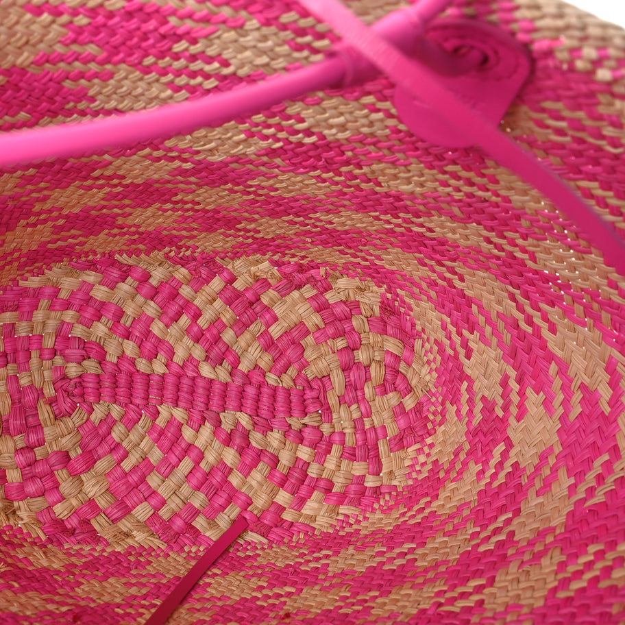 Loewe Iraca Palm Calfskin Paulas Ibiza Medium Anagram Basket Tote Bag Fuchsia Image 4