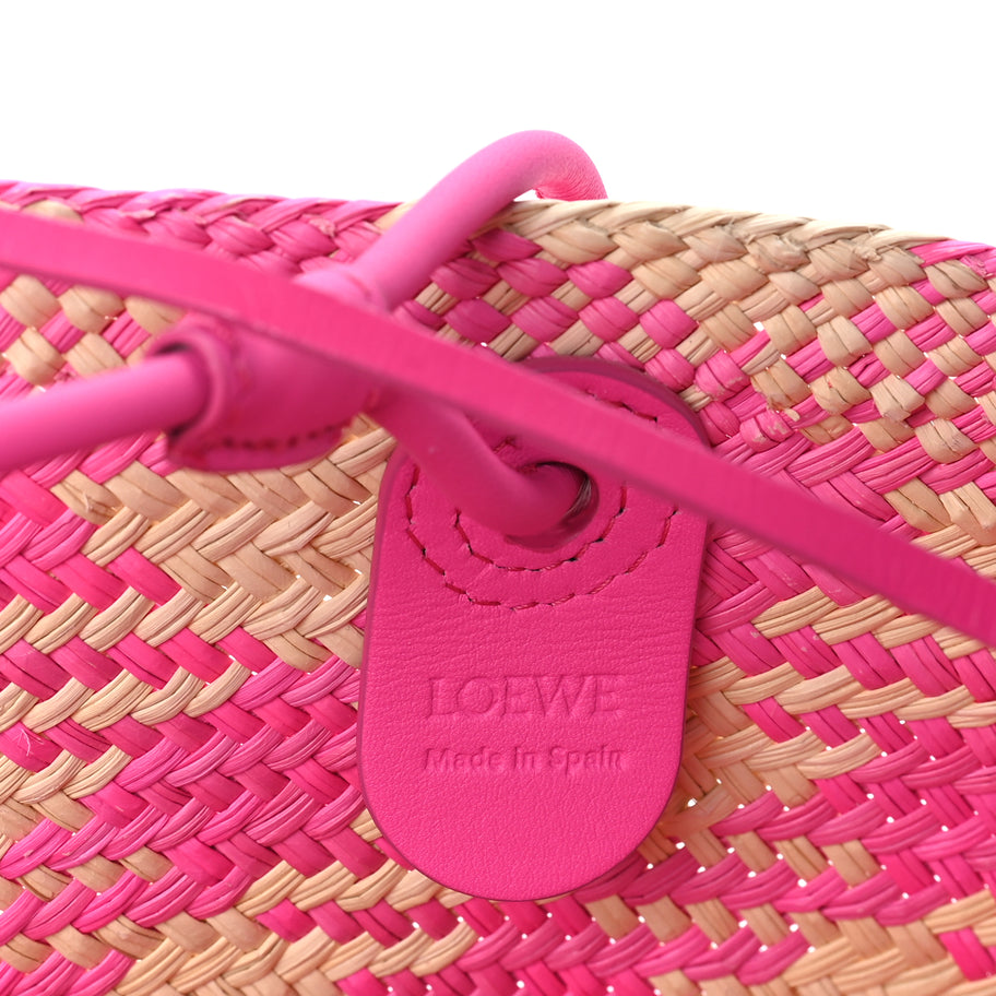 Loewe Iraca Palm Calfskin Paulas Ibiza Medium Anagram Basket Tote Bag Fuchsia Image 5