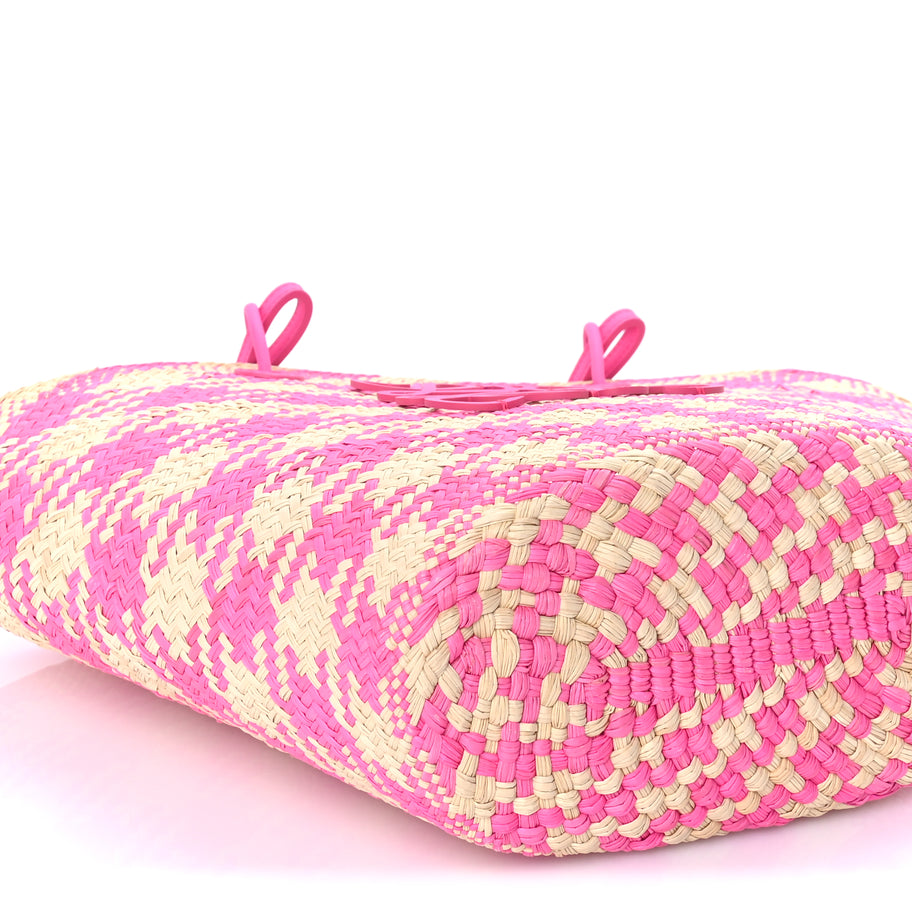 Loewe Iraca Palm Calfskin Paulas Ibiza Medium Anagram Basket Tote Bag Fuchsia Image 7