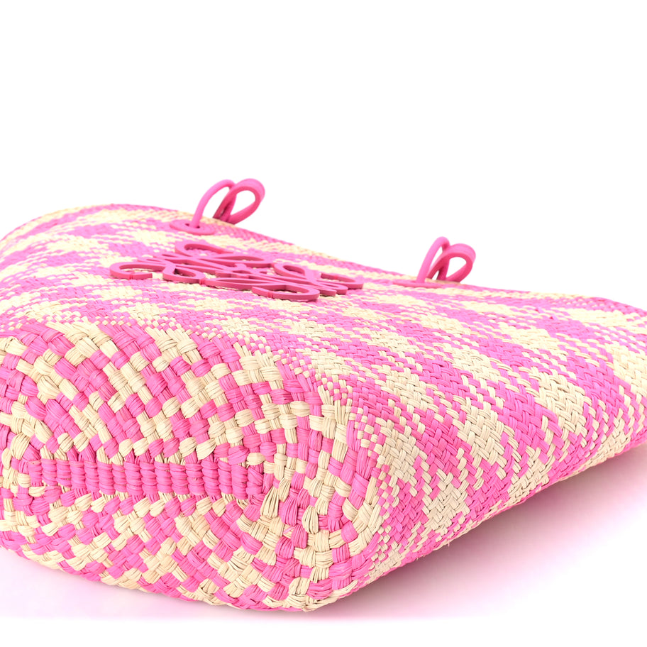 Loewe Iraca Palm Calfskin Paulas Ibiza Medium Anagram Basket Tote Bag Fuchsia Image 8