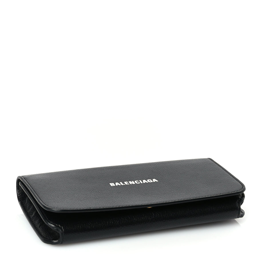 Balenciaga Grained Calfskin Logo Cash Phone Holder Wallet On Chain Black Image 3