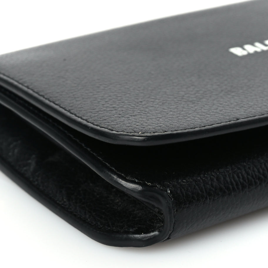Balenciaga Grained Calfskin Logo Cash Phone Holder Wallet On Chain Black Image 7