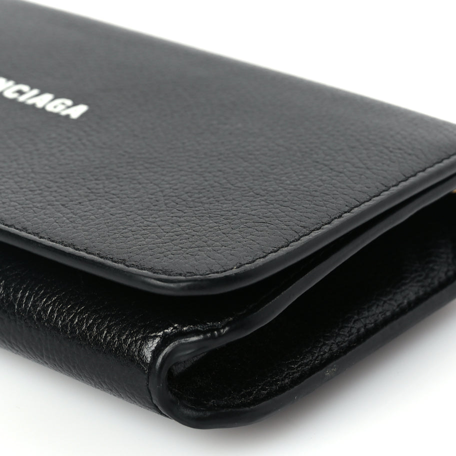 Balenciaga Grained Calfskin Logo Cash Phone Holder Wallet On Chain Black Image 8