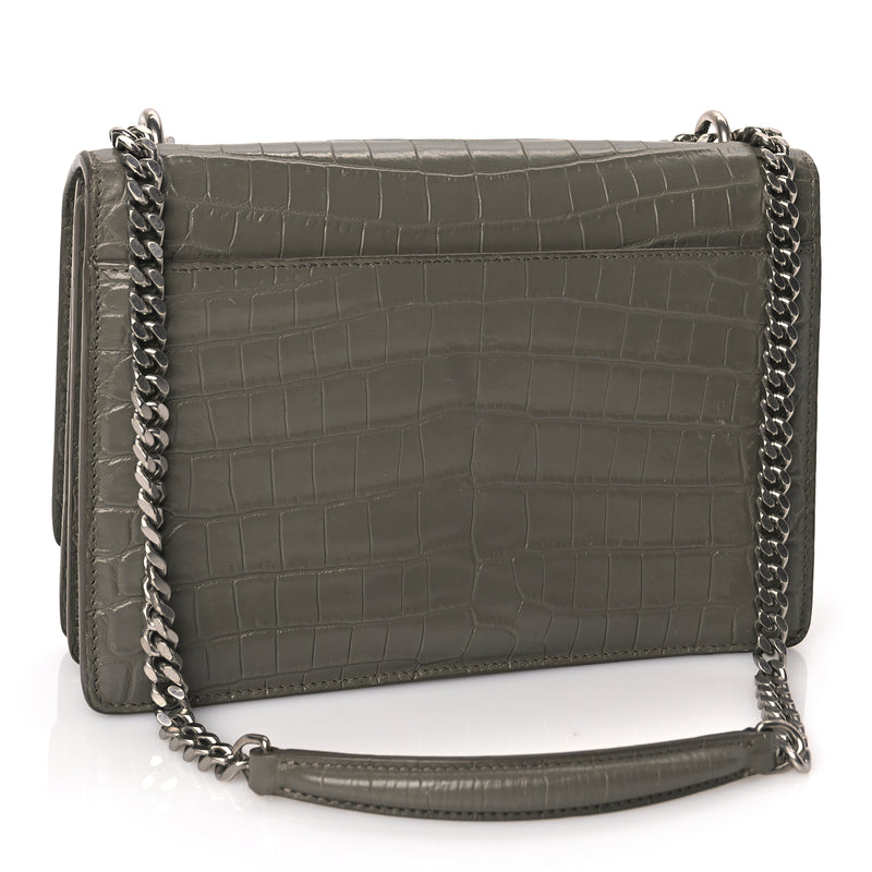  Saint Laurent Calfskin Crocodile Embossed Medium Monogram Sunset Fog