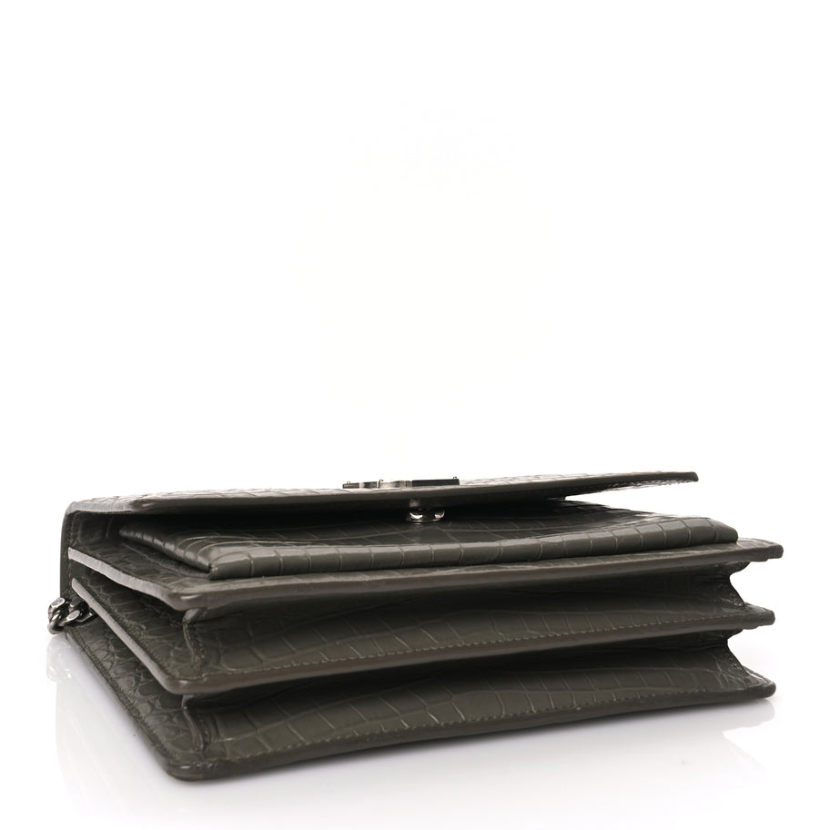 Saint Laurent Calfskin Crocodile Embossed Medium Monogram Sunset Fog Image 3