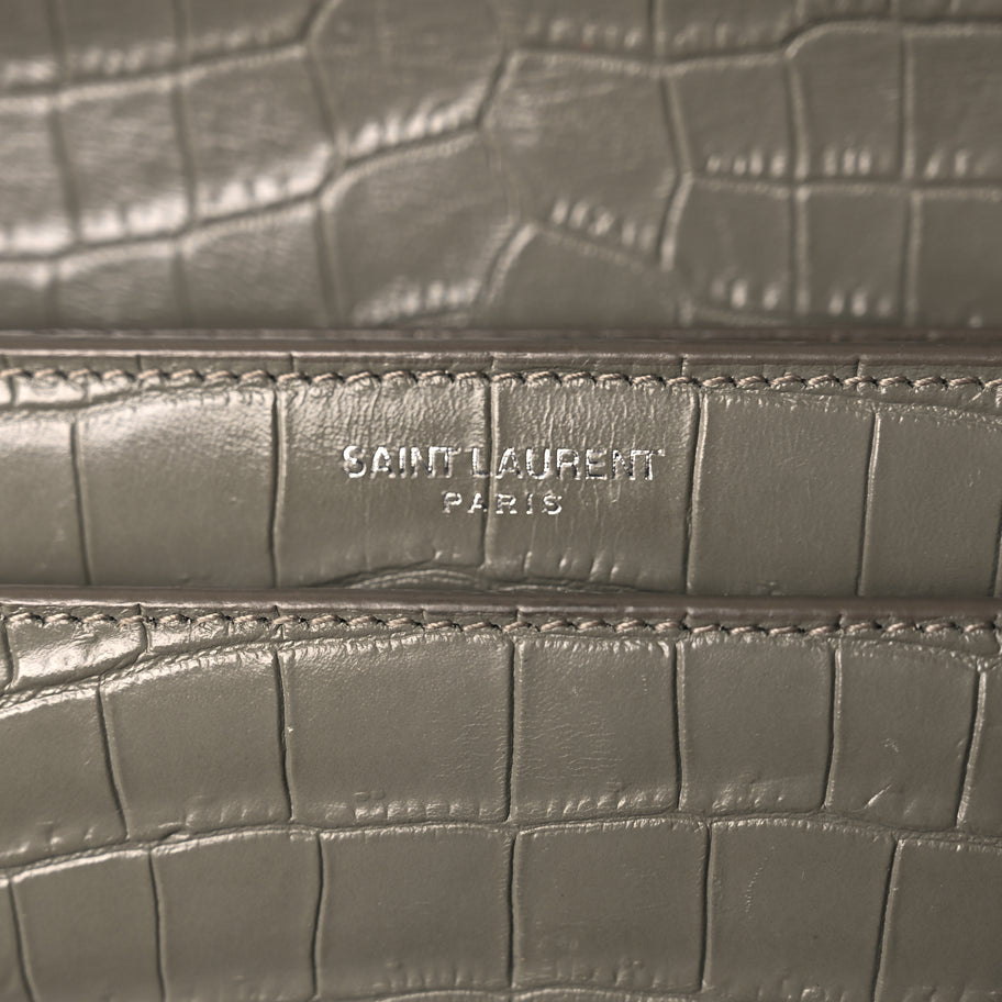 Saint Laurent Calfskin Crocodile Embossed Medium Monogram Sunset Fog Image 5