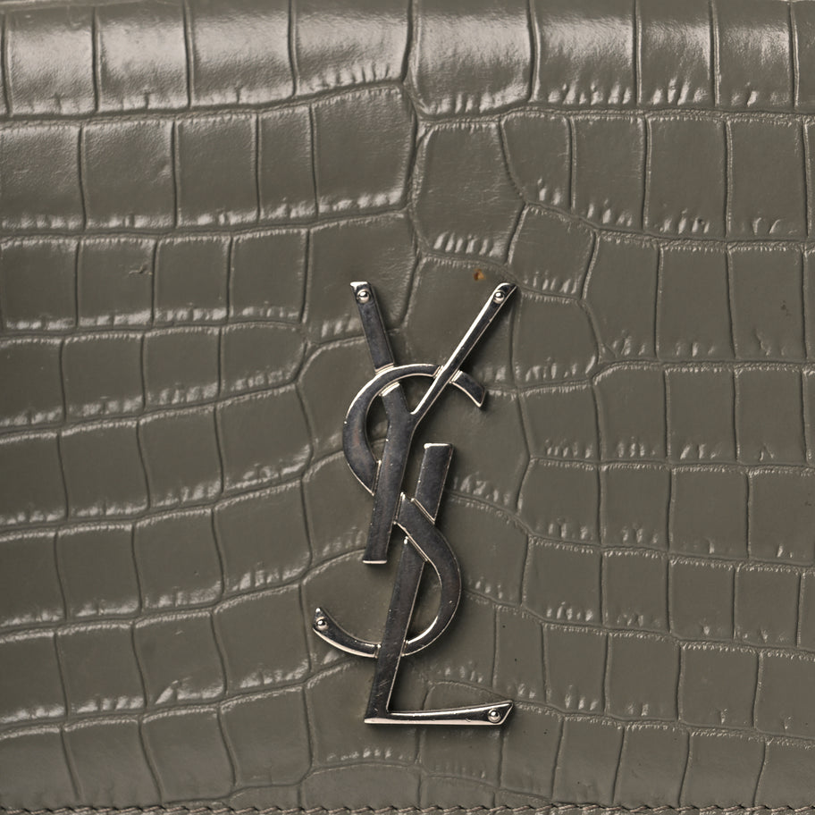 Saint Laurent Calfskin Crocodile Embossed Medium Monogram Sunset Fog Image 6