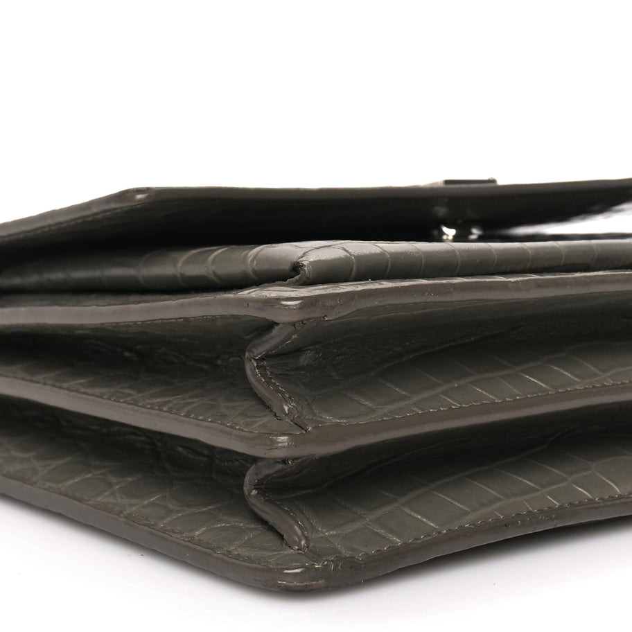 Saint Laurent Calfskin Crocodile Embossed Medium Monogram Sunset Fog Image 7