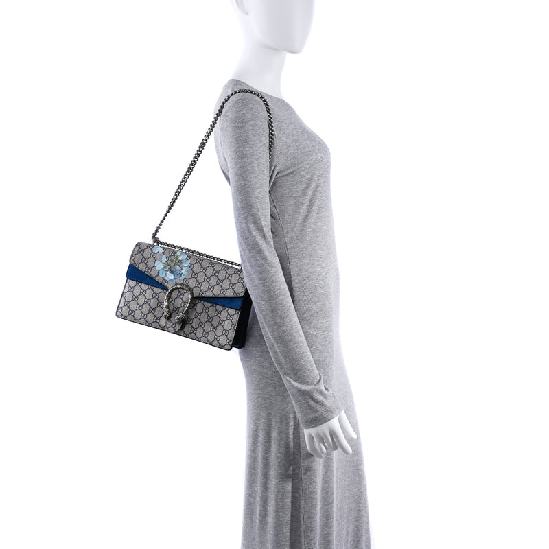  Gucci GG Supreme Monogram Blooms Small Dionysus Shoulder Bag Beige Navy Vintage Blue
