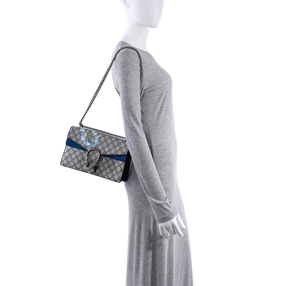 Gucci GG Supreme Monogram Blooms Small Dionysus Shoulder Bag Beige Navy Vintage Blue Image 2