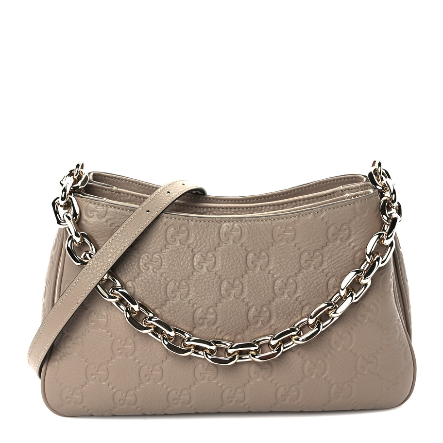 Gucci GG Grainy Calfskin Emblem Shoulder Bag  Taupe Image 1