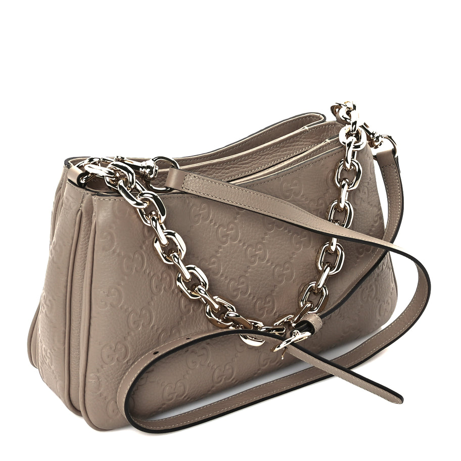 Gucci GG Grainy Calfskin Emblem Shoulder Bag  Taupe Image 2