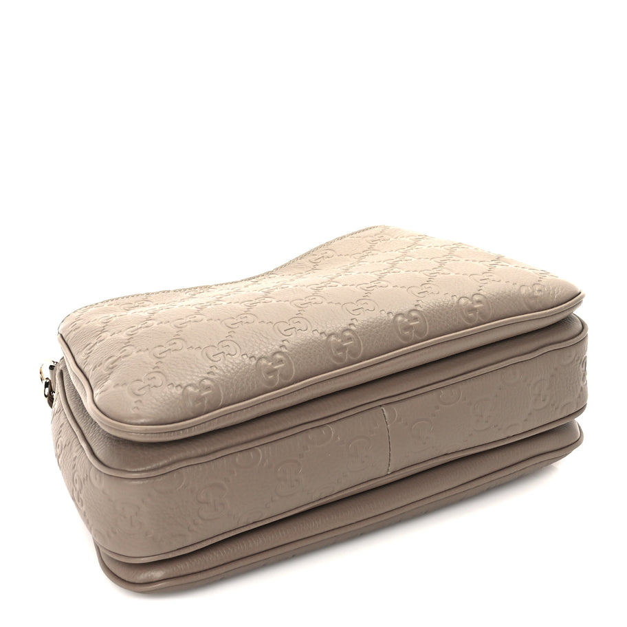 Gucci GG Grainy Calfskin Emblem Shoulder Bag  Taupe Image 3