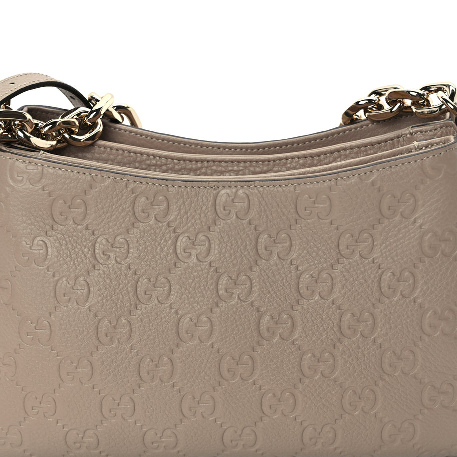 Gucci GG Grainy Calfskin Emblem Shoulder Bag  Taupe Image 6