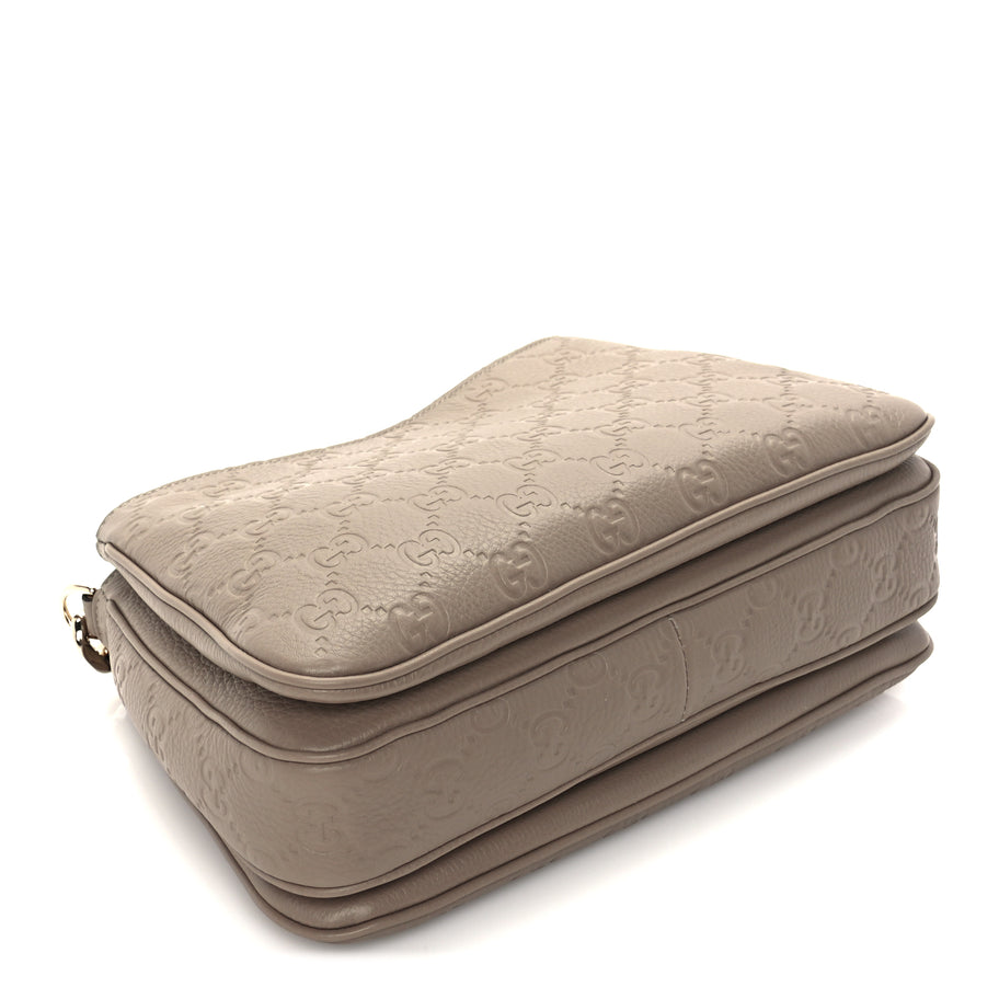 Gucci GG Grainy Calfskin Emblem Shoulder Bag  Taupe Image 7