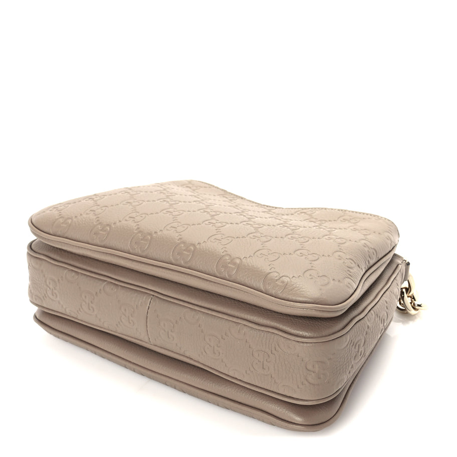 Gucci GG Grainy Calfskin Emblem Shoulder Bag  Taupe Image 8