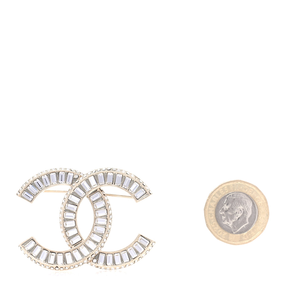 Chanel Baguette Crystal CC Brooch  Light Gold Image 2