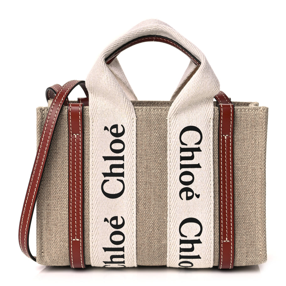 Chloe Cotton Calfskin Mini Woody Ribbon Tote White Brown Image 1