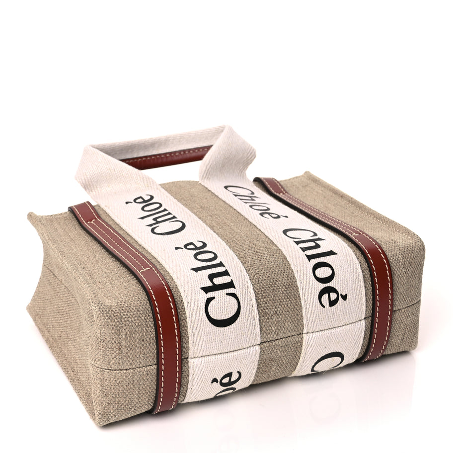 Chloe Cotton Calfskin Mini Woody Ribbon Tote White Brown Image 3