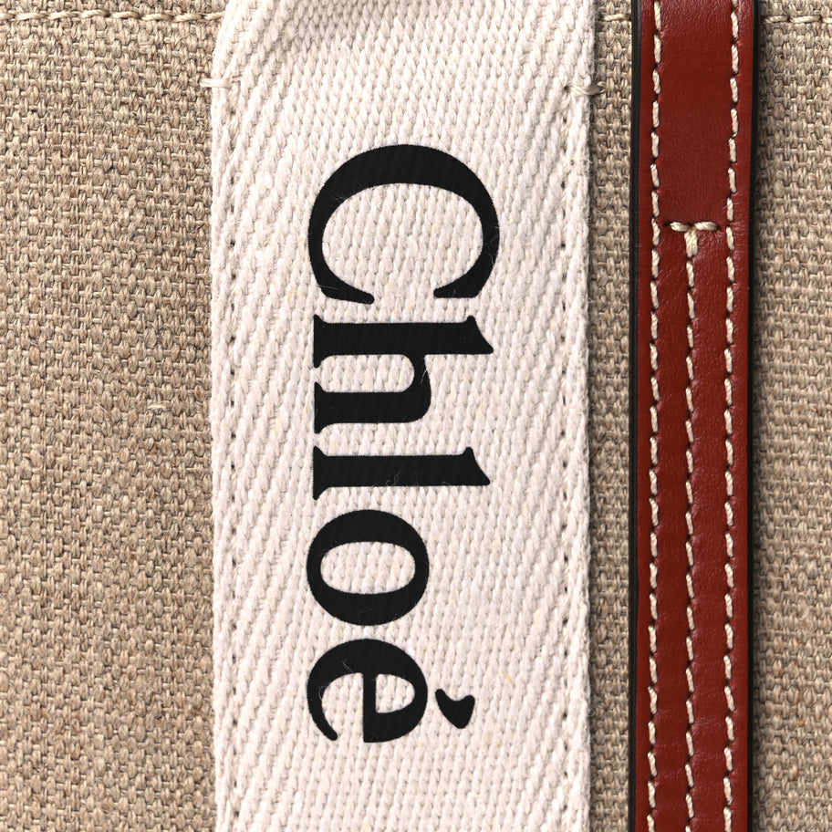 Chloe Cotton Calfskin Mini Woody Ribbon Tote White Brown Image 8