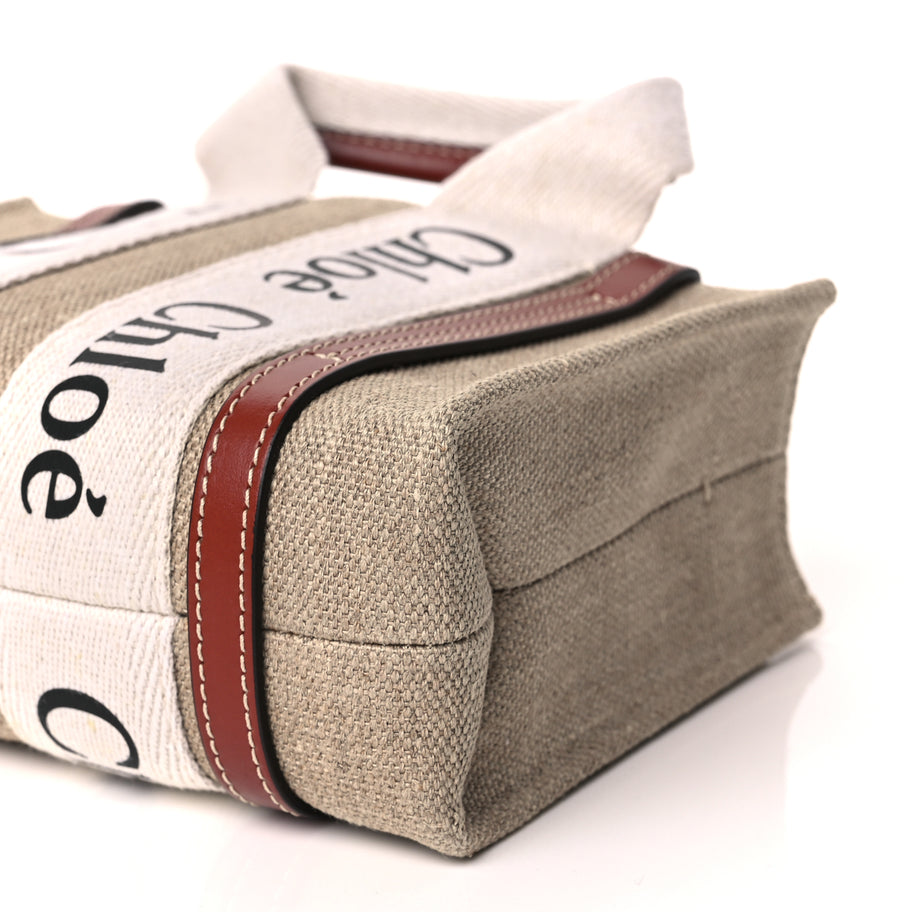 Chloe Cotton Calfskin Mini Woody Ribbon Tote White Brown Image 9