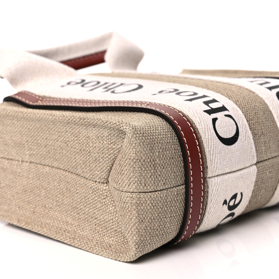 Chloe Cotton Calfskin Mini Woody Ribbon Tote White Brown Image 10