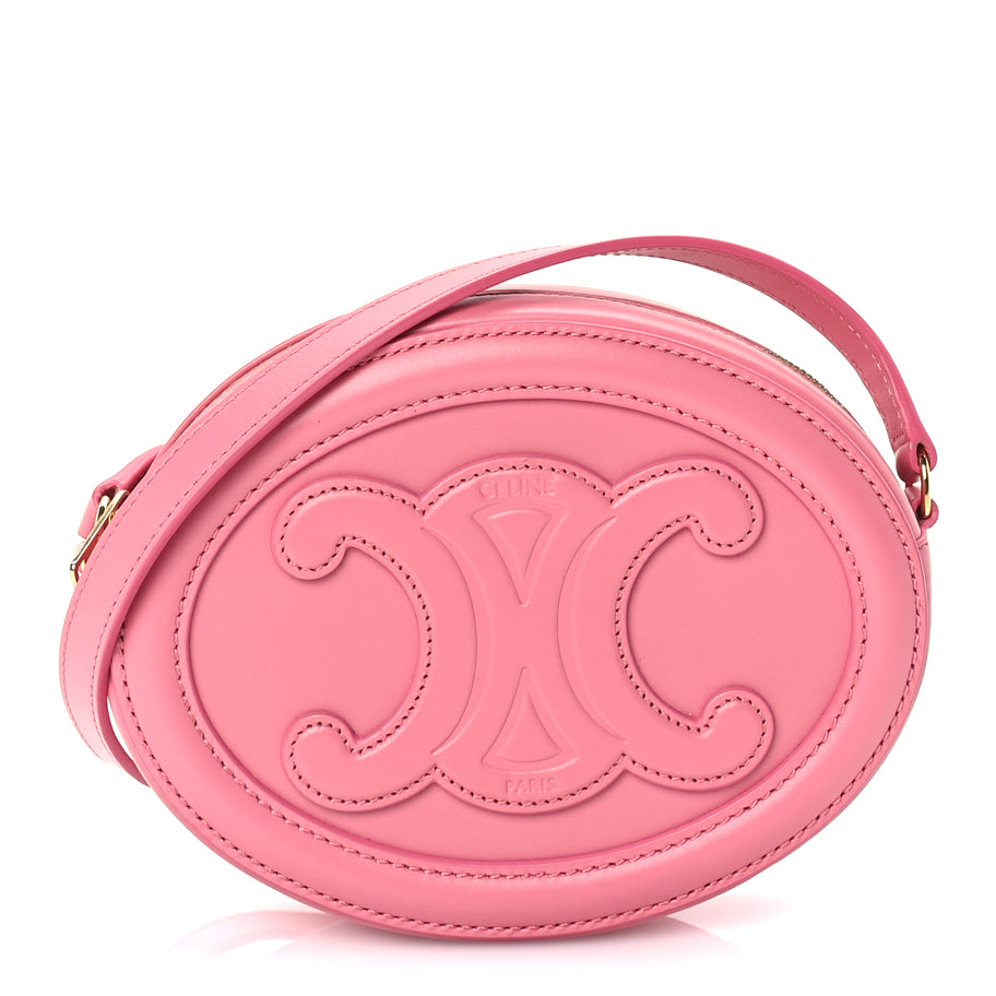 Celine Smooth Calfskin Cuir Small Triomphe Oval Crossbody Purse  Pink Image 1