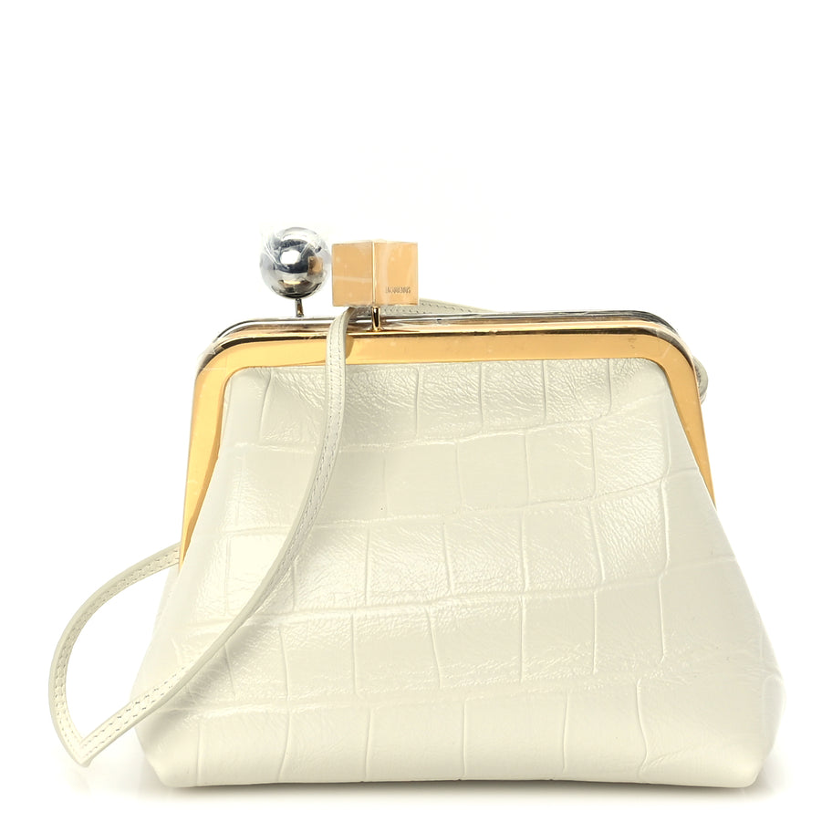 Jacquemus Calfskin Crocodile Embossed The Berlingot Clutch Light Ivory Image 1