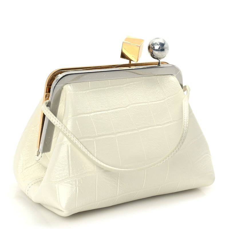  Jacquemus Calfskin Crocodile Embossed The Berlingot Clutch Light Ivory