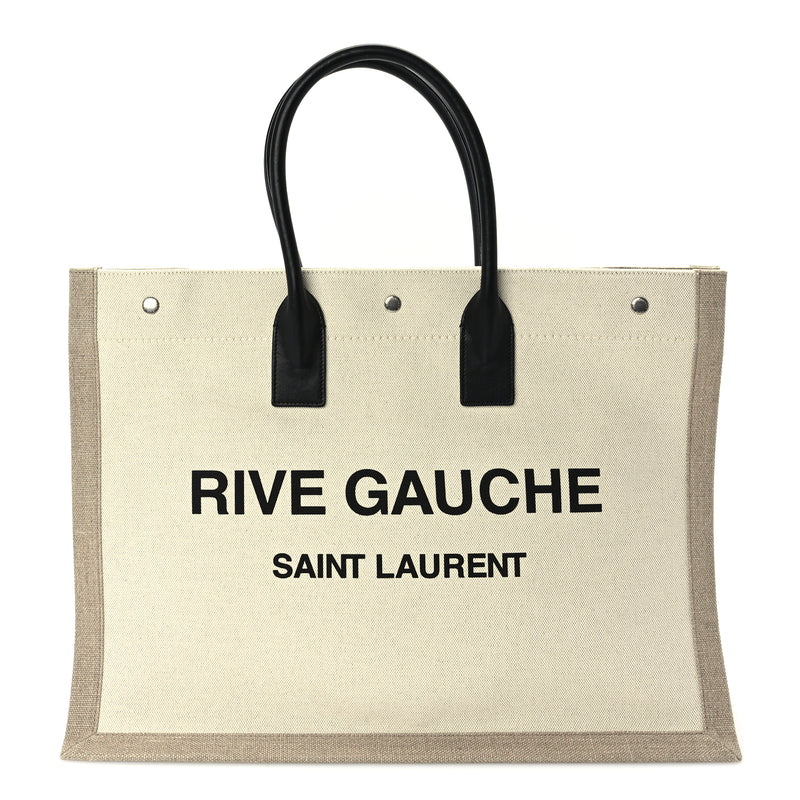 Saint Laurent Linen Calfskin Rive Gauche Tote Optic White