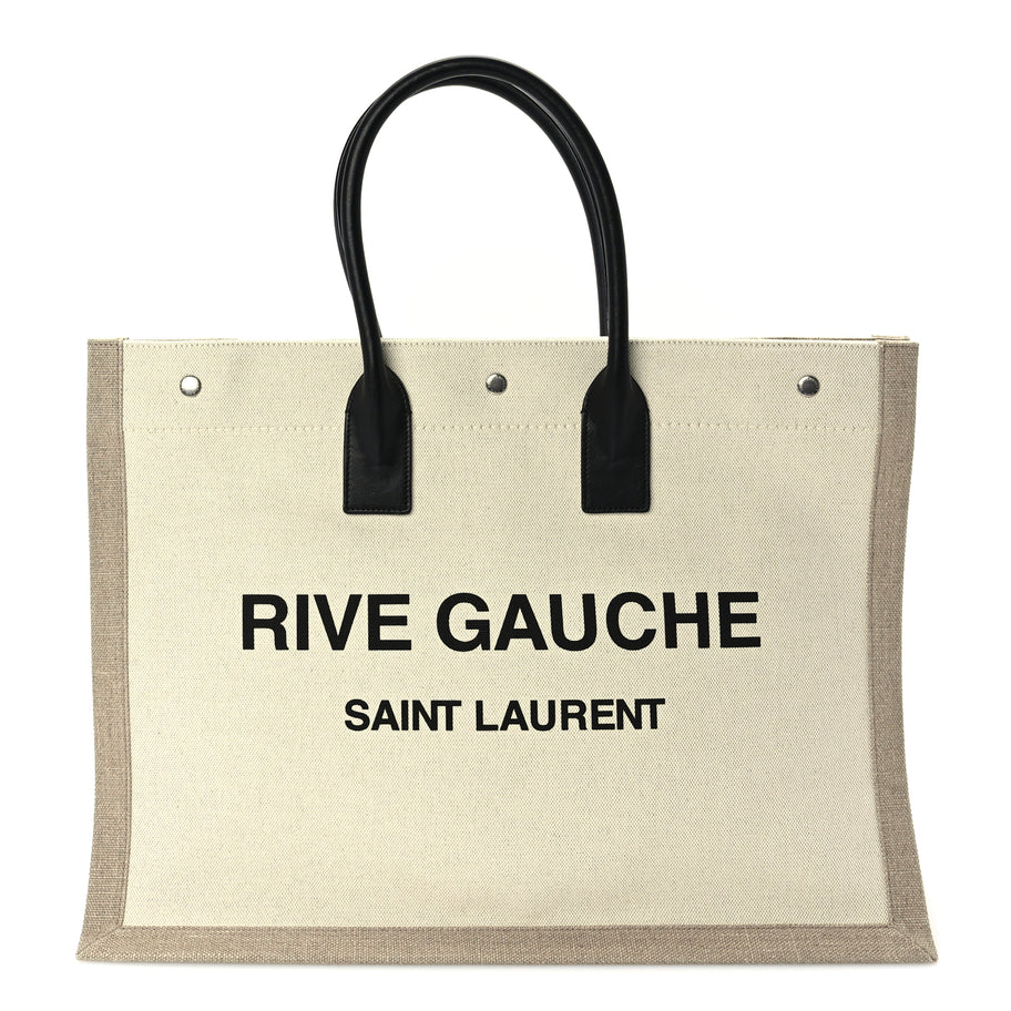 Saint Laurent Linen Calfskin Rive Gauche Tote Optic White Image 1