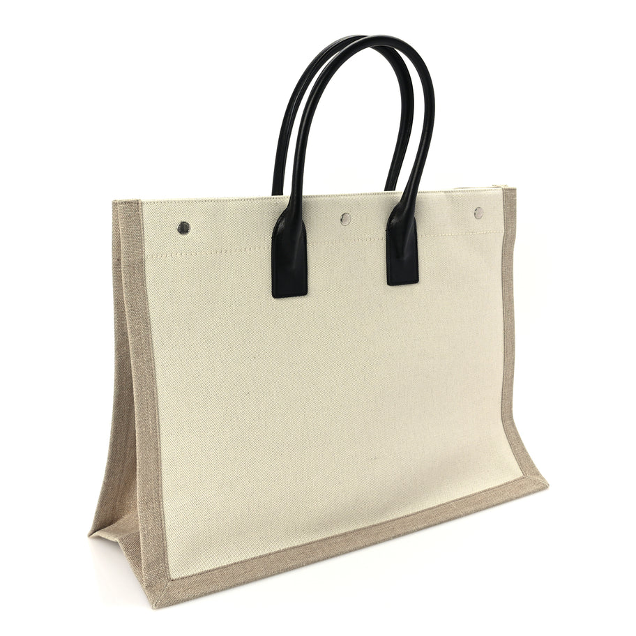 Saint Laurent Linen Calfskin Rive Gauche Tote Optic White Image 2