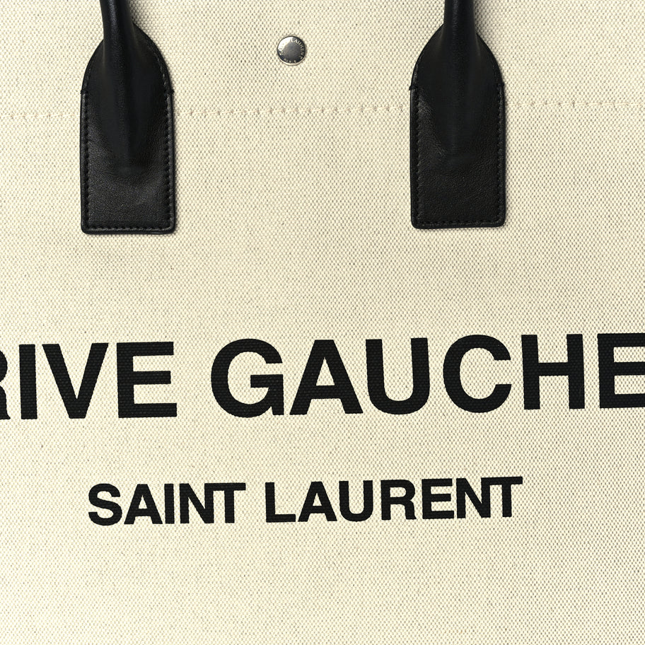 Saint Laurent Linen Calfskin Rive Gauche Tote Optic White Image 6