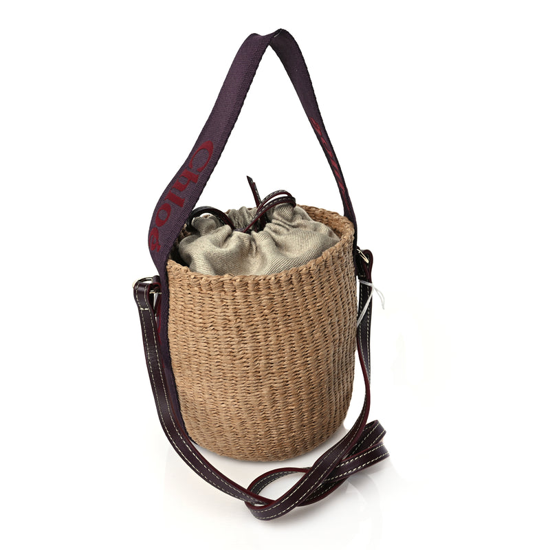  Chloe X MIFUKO Raffia Calfskin Small Woody Basket Shoulder Bag Purple Red
