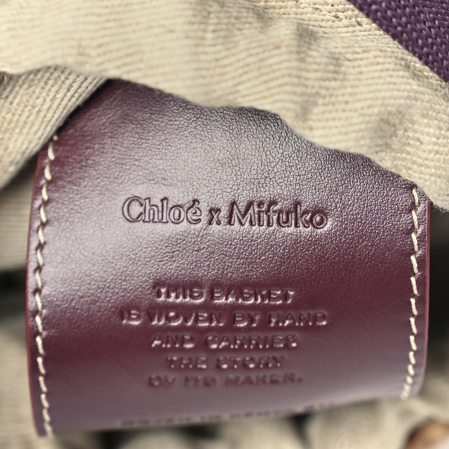 Chloe X MIFUKO Raffia Calfskin Small Woody Basket Shoulder Bag Purple Red Image 5